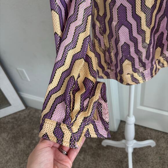 $325 Tory Burch STEPHANIE Silk Metallic Tunic Blouse Top Purple Gold 4 - Picture 8 of 13